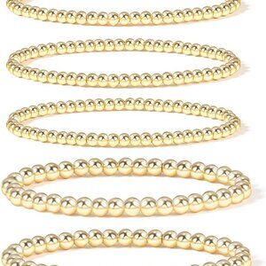 Gold Plate Bead Bracelet for Women 14K Gold Plated Bead Ball Bracelet Stretchabl